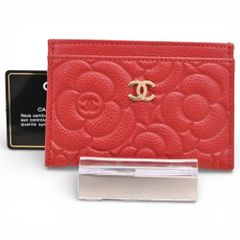 シャネル カメリア ココマーク キャビアスキン カードケース レッド B