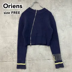 Oriens オーリエンス ナナメジップニット セーター FREEサイズ ネイビー 紺 フロントジップ クロシェ クロップド丈 ショート丈 23080421840030 ★ ◆■