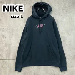 NIKE ナイキ AIR バックプリント パーカー 黒 L レトロ ボックスロゴ プルオーバー フーディー ビンテージ加工 ワンポイントロゴ 刺繍 ストリート 古着 オーバーサイズ ゆるだぼ スエット ★ ◆■