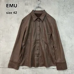 EMU エミュー 42 XL イタリア製生地使用 フェイクスエード レザー調 シャツ ジャケット ブルゾン ブラウン 茶色 ストレッチ レディース 大きいサイズ アウター 羽織り 433-902-21 上品 きれいめ カジュアル ★ ■◇
