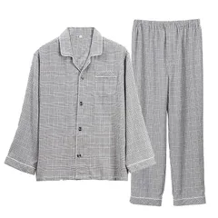 [Poweforest] パジャマ メンズ 綿100 秋冬 厚手 起毛 ビエラ 柔らか 前開き 紳士 パジャマ 部屋着 入院着 上下 セット (チトリ, L)