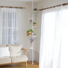 山善(YAMAZEN) 突っ張り ラック ポールハンガー プランタースタンド 設置簡単 (トレー4個・フック1個付き) ワンタッチ突っ張り (実用新案取得済) 幅30×奥行30×高さ190-260cm フラワースタンド ボタニカル 室内 組立品 マットホワ★m