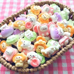 【1004】100個 デコパーツ ミニチュア アニマル パン ドーナツ ライオン いぬ ねこ うさぎ ミックス まとめ売り