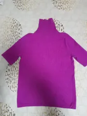 カシミア 100% ピンク タートルネック 半袖 ニット S