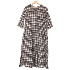 Gymphlex(ジムフレックス) ワンピース レディース - ネイビー×白×マルチ Vネック/半袖/ロング/チェック柄