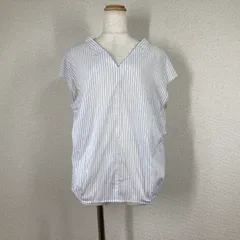 【プラステ】カットソー　トップス　PLST　白　M　スキッパー　ノースリーブ ストライプ　薄手　春夏　綿　コットン Y2K　