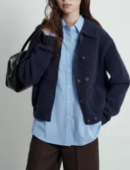 ウール100％ ダブル ボタン 高級 ニット カーディガン / 冬 セーター 軽い 素材良い