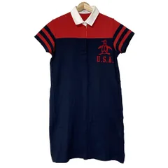 マンシングウェア ワンピース サイズL レディース - ダークネイビー×レッド×白 レギュラーカラー/半袖/ひざ丈/ポロシャツワンピ