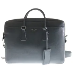 PRADA (プラダ) サフィアーノ キュイール ハンドバッグ ショルダーバッグ ビジネスバッグ ブリーフケース ブラック レザー 2VE008 シルバー金具