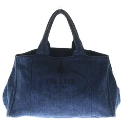PRADA (プラダ) カナパ デニム トートバッグ ラージ ハンドバッグ インディゴブルー B1872B ゴールド金具