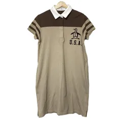 マンシングウェア ワンピース サイズL レディース - ライトブラウン×ブラウン×白 レギュラーカラー/半袖/ひざ丈/ポロシャツワンピ