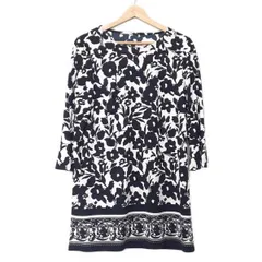 Leilian(レリアン) ワンピース サイズ11 M レディース美品  - ダークネイビー×白 クルーネック/七分袖/ひざ丈/花柄