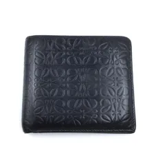 LOEWE ロエベ アナグラム エンボス レザー 二つ折り財布 ブラック メンズ レディース コンパクト ウォレット