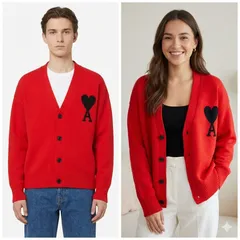 【新品】AMI Paris(アミ パリス) 希少カラーニットカーディガン レッド ユニセックス