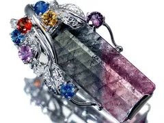 【ジュエリー極】特殊カット！超大粒バイカラートルマリン＆マルチカラーサファイア＆ダイヤ 超高級K18WGヘッド h8150ilml【送料無料】