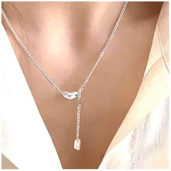 シルバー スマイル ネックレス LUCKYチャーム付き レディース シンプル 上品