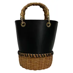 VIOLAd'ORO(ヴィオラドーロ) トートバッグ - 黒×ライトブラウン かごバッグ レザー