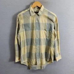 Calvin Klein カルバンクライン 長袖 シャツ 開襟 オープンカラー 総柄 チェック コットン 麻 リネン混 古着 イエロー グレー系 S A615