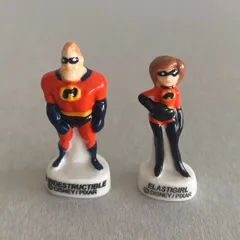 ミスター・インクレディブル＆イラスティガールのフェーブ／インクレディブル・ファミリー／フランス雑貨／陶器ミニチュア／ブロカント／ヴィンテージ／蚤の市／幸運の小さな陶器