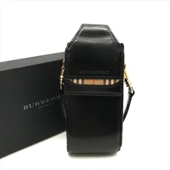 良品 BURBERRY バーバリー ノバチェック柄 キャンバス レザー マルチ ケース 小物 シガレットケース ストラップ ポーチ ブラック a11468