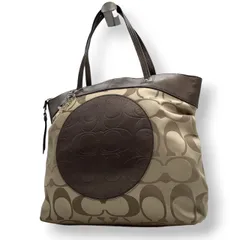 【COACH】コーチ ヘリテージ シグネチャー トートバッグ F18835 ワンショルダー A4収納可 大容量 キャンバス レザー ブラウン系 レディース 通勤通学 定番人気モデル チャーム付き クリーニング済み s7