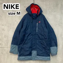 NIKE ナイキ 中綿 パファージャケット L 紺 赤 541481-495 NIKE ブルゾン フルジップ フーディー ナイロンジャケット 刺繍ロゴ ワンポイント ストリート スポーツ 防寒着 アウター ゆるだぼ 古着 冬物 ★ ◆■