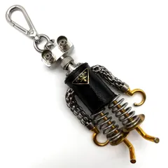 極美品 PRADA プラダ エドワード ロボット キーホルダー バッグチャーム 三角ロゴプレート サフィアーノレザー 黒 メンズ レディース