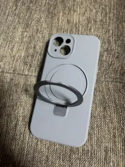 iphone15 pro リング付き マグネット式シリコンスマホケース グレー