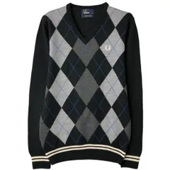 古着 フレッドペリー FRED PERRY アーガイル柄 Vネック メリノウールニットセーター レディースXS相当/eaa607854