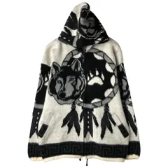 古着 Genesis オオカミ柄 エクアドルニットジップパーカー メンズL相当/eaa607862