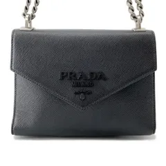 プラダ チェーンショルダーバッグ サフィアーノ ロゴ レザー 1BD127 PRADA 黒