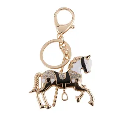 黒 ラインストーン クリスタル 馬のペンダント キーリング キーチェーン アクセサリー 贈り物 0