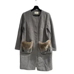 アベニールエトワール Aveniretoile 17AW コート ロング ノーカラー ファー ウール 36 グレー ■TC