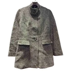 インディヴィ INDIVI コート ツイード フラップポケット 比翼仕立て 38 白 ホワイト 黒 ブラック 127-99046 ■TC