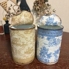 2段寄せ♡ リメイク缶 2個セット (カフェオレ・ミッドナイトブルー