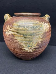 【 信楽焼 / 花瓶 】明山窯 伝統陶芸  耳付花瓶 陶芸品