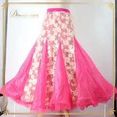 社交ダンス 衣装 スタンダード スカート レッスンウェア レディース ピンク系 Kanae Dance ホワイト系 レース スパンコール 花柄 派手 フレア スカート おしゃれ 男女兼用 ダンスレッスン ホースヘア 伸縮性 リーダスカート 大人用 可愛い