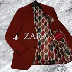 ZARA ザラ テーラードジャケット 葉っぱ柄 リーフ柄 2B 総裏 センターベント 開き見せ ワインレッド系 赤色系 サイズ48 L相当