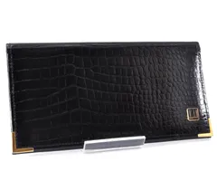美品 Dunhill ダンヒル Long Wallet 長財布 クロコ型押し Black ブラック 黒 Gold Logo ゴールド ロゴ Leather レザー Unisex