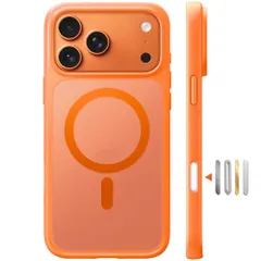 TORRAS iPhone 17 Pro 用ケース 【米軍進化耐衝撃・高性能Magsafe対応】指紋防止 黄変防止 米軍保護工学 マグネット搭載 衝撃吸収 頑丈 カメラコントロールボタン付き ストラップホール 半透明 Guardian-Mag オレンジ色s