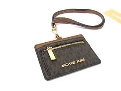 MICHAEL KORS マイケルコース MK柄 PVC×レザー ネックストラップ カードケース パスケース カード入れ 定期入れ ブラウン系 DI5103