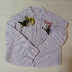 GU ストライプシャツ／綿100%／XLサイズ（ピンク系）