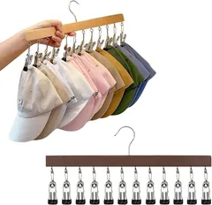 Letics 帽子掛け 帽子ハンガー キャップハンガー スタンド キャップ収納 12連クリップ (ブラウン,  12連クリップ)