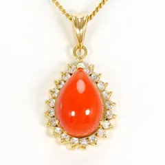 K18YG　ネックレス　necklace　サンゴ　ダイヤ　0.21　カード鑑別書　総重量約3.3g　約40cm