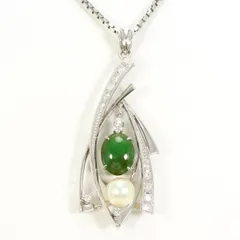 PT900　PT850　ネックレス　necklace　ヒスイ　パール（真珠）　ダイヤ　0.22　鑑別書　総重量約12.3g　約40cm