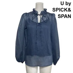 ◇ ユーバイスピックアンドスパン U by SPICK&SPAN シアーブラウス 長袖 フリル ボウタイ パフスリーブ ブルー サイズF レディース S6A363のサムネイル