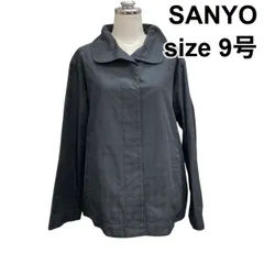 ◇ サンヨー SANYO スプリングコート アウター ショート丈 長袖 比翼ボタン チェック柄 丸襟 ネイビー 9号 M レディース B6A019のサムネイル