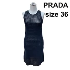 ◇ プラダ PRADA ワンピース ミニ丈 ノースリーブ レース編み 重ね着 黒 ブラック コットン 36 S 7号 レディース T6A008のサムネイル