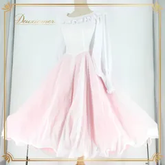 社交ダンス 衣装 スタンダード ドレス ワンピース レッスンウェア パーティドレス レディース カオリ 白 ピンク系 ホワイト系 準正装 長袖 ふんわり シルエット 三層スカート ファスナー 伸縮性無し 肩パッド無し 胸パッド無し ダンス ドレスアップ