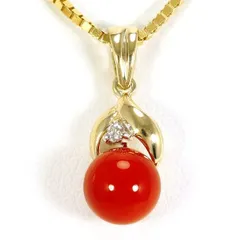 K14YG　ネックレス　necklace　サンゴ　ダイヤ　総重量約3.8g　約50cm